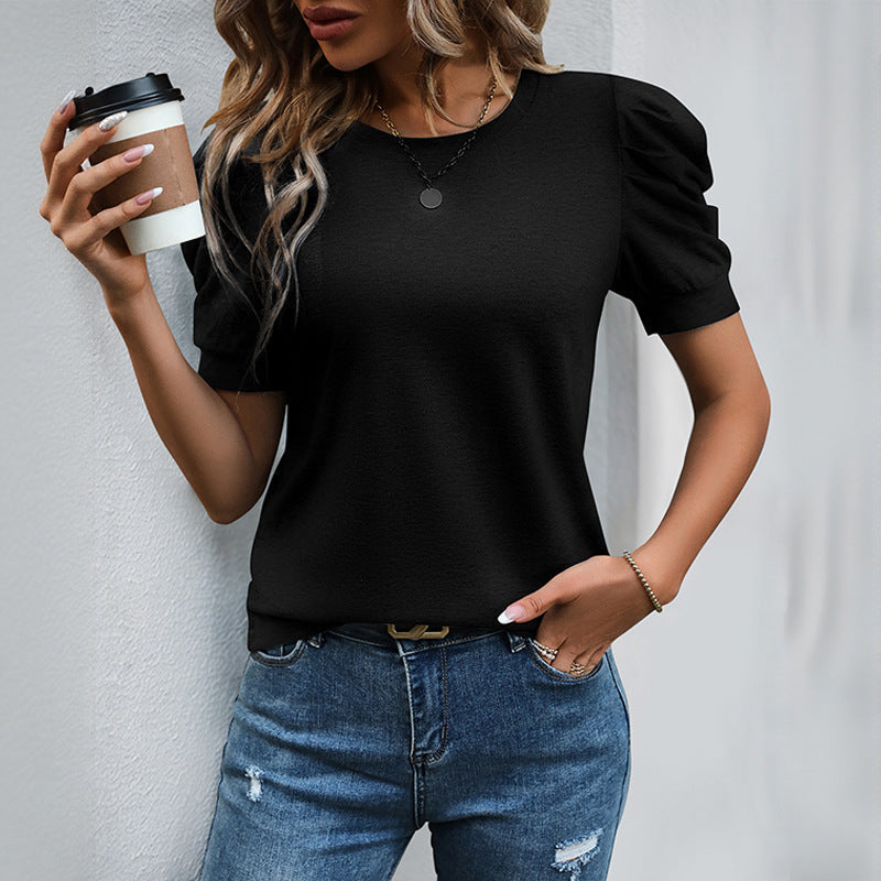 Damen Kurzarmshirt mit ungewöhnlichen Puffärmeln, Größe