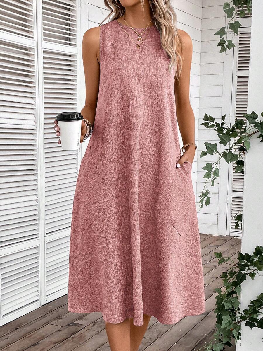 Damen Midi-Freizeitkleid mit tiefem Ausschnitt und praktischen Taschen, Größe S