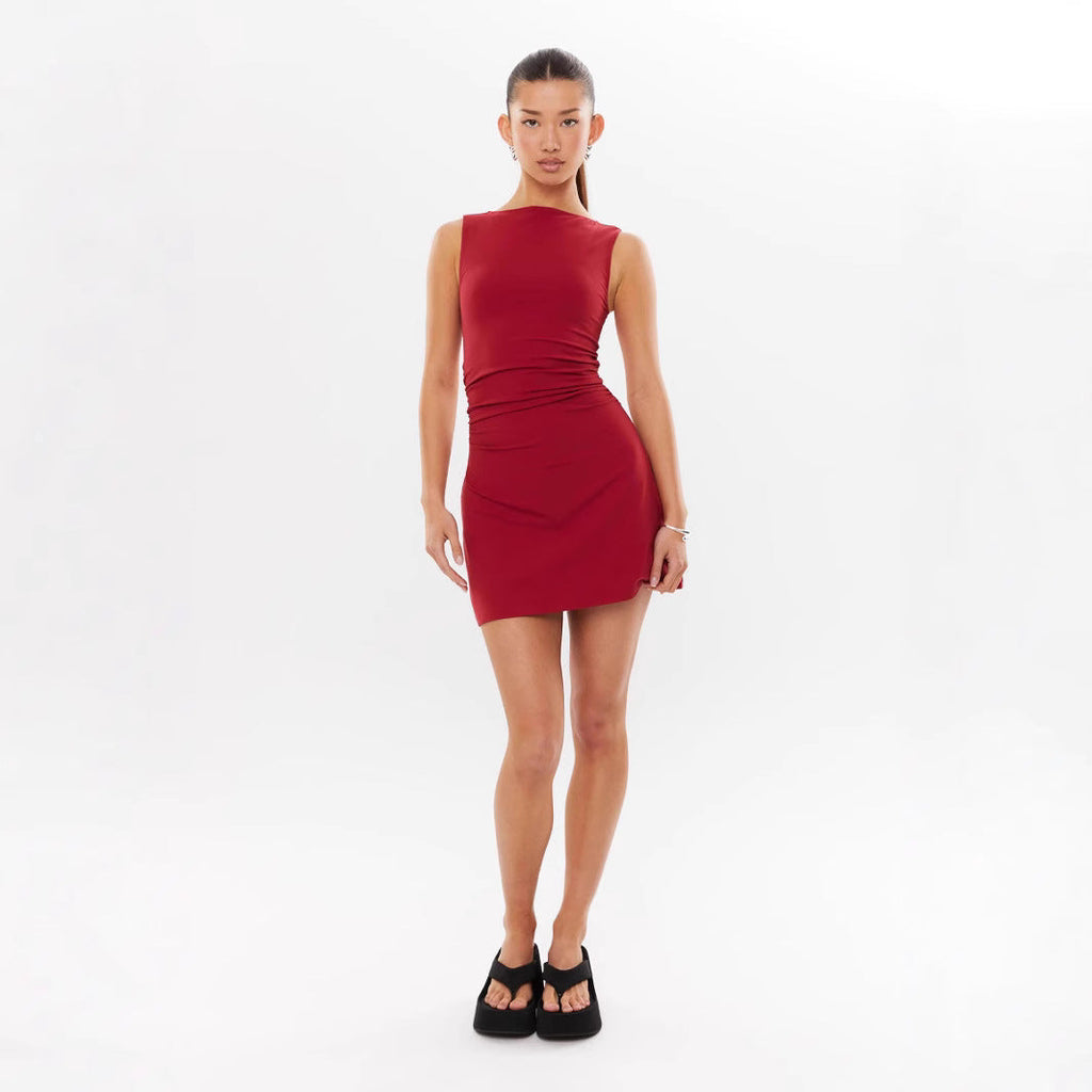 Ärmelloses Damen-Minikleid mit eleganter Raffung, Größe