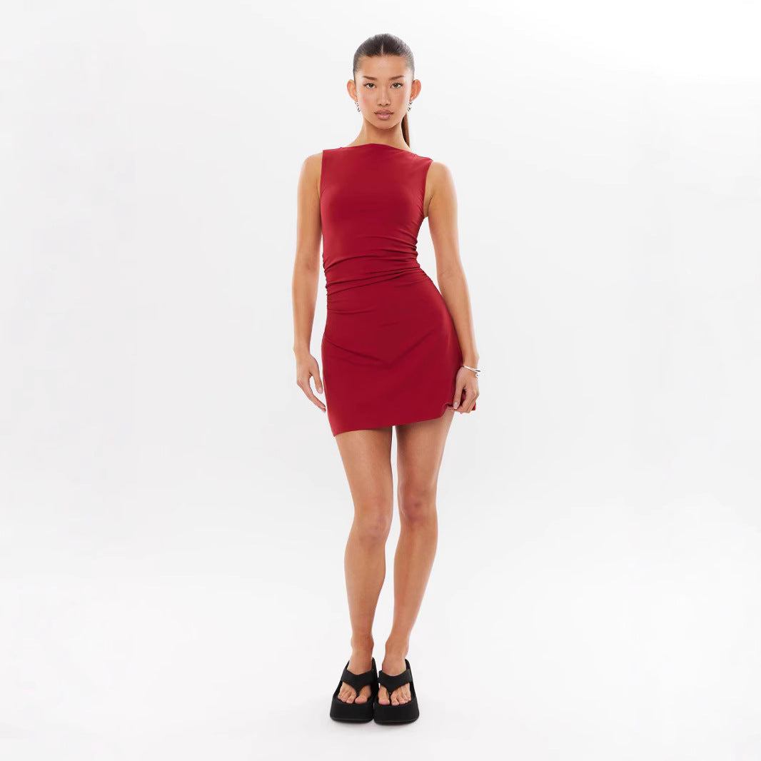 Ärmelloses Damen-Minikleid mit eleganter Raffung, Größe
