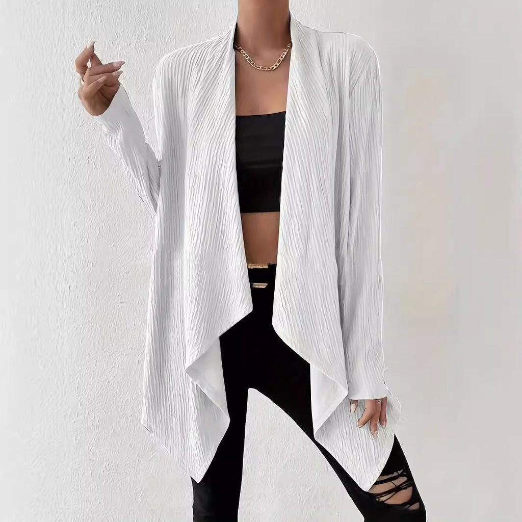 Women's draped long jacket made of breathable material with a modern cut, size S
