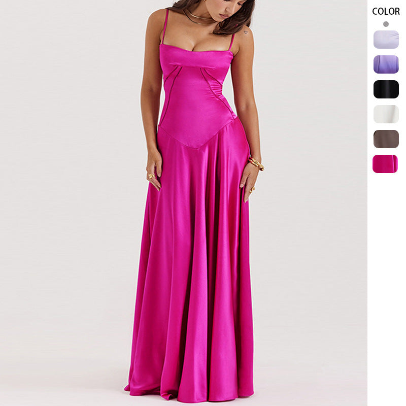 Women's evening dress with a figure-hugging cut and elegant satin finish, size Valenzora
