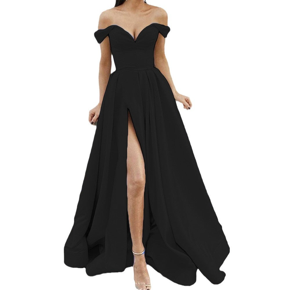 Valenzora | V-Ausschnitt, Rückenausschnitt, ausgestellter Schlitz, langes Kleid