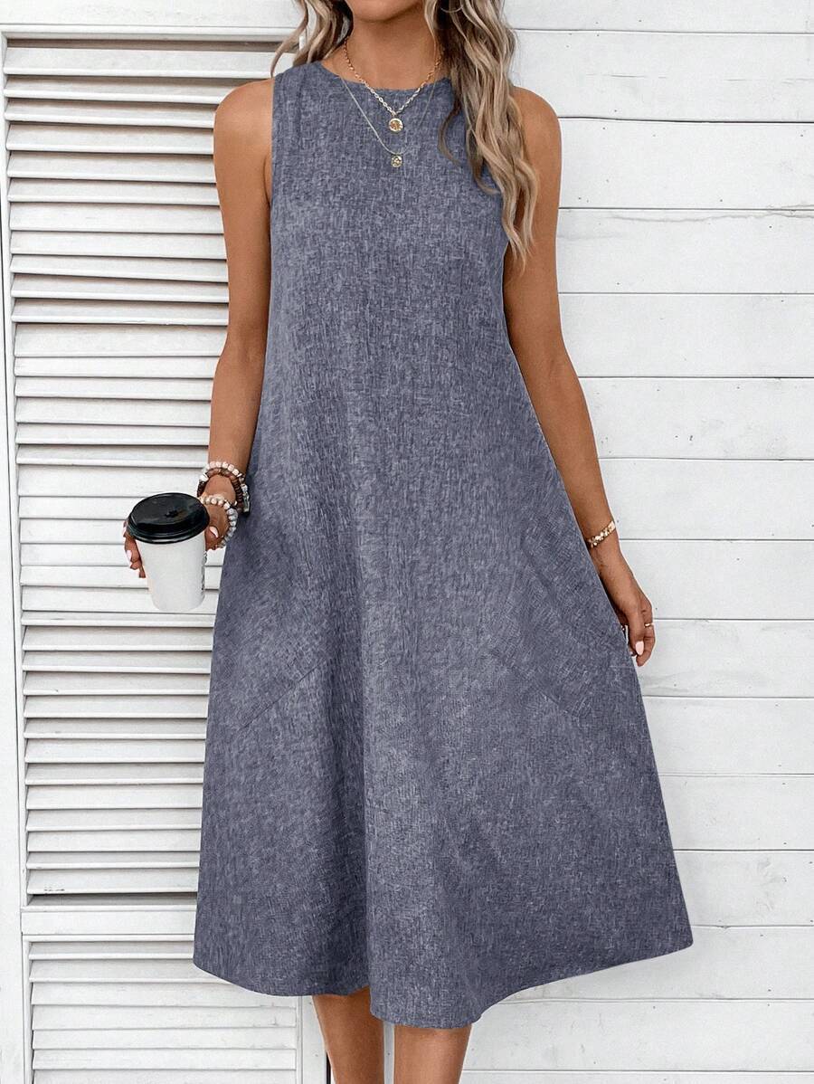 Damen Midi-Freizeitkleid mit tiefem Ausschnitt und praktischen Taschen, Größe S