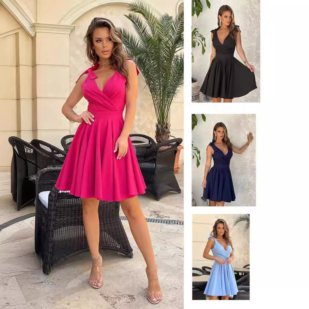 Valenzora | Ärmelloses, einfarbiges Mini-Kleid mit tiefem V-Ausschnitt
