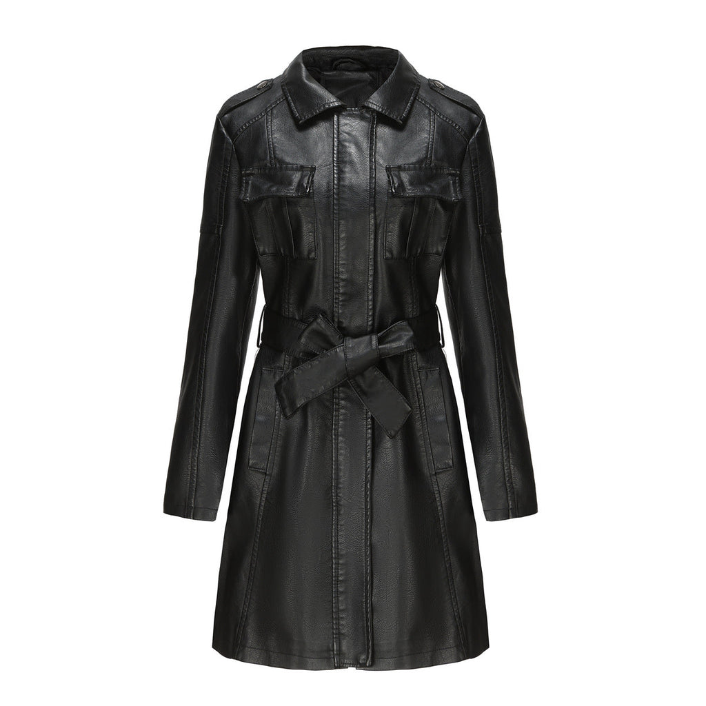 Valenzora Style - Luxurious leather coat with belt for discerning women