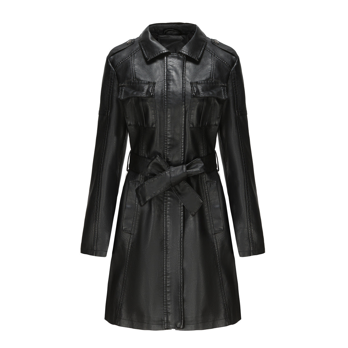 Valenzora Style - Luxurious leather coat with belt for discerning women