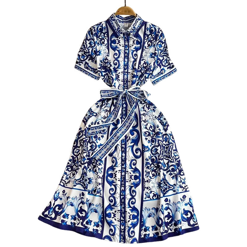 Damen Hemdkleid mit floralem Druck und taillierbarem Bindegürtel Drune
