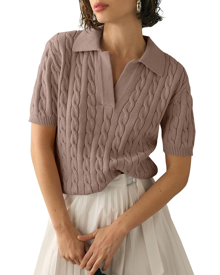 Valenzora | Polo collar twist knit sweater