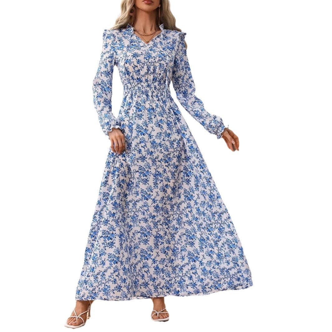 Valenzora | Floral Long Sleeve Elegant Women's Long Dress