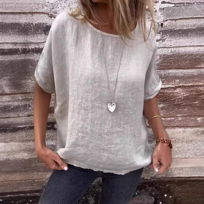 Damen-Leinenbluse mit lockerem Schnitt und modischen Halbärmeln, Größe [size missing]