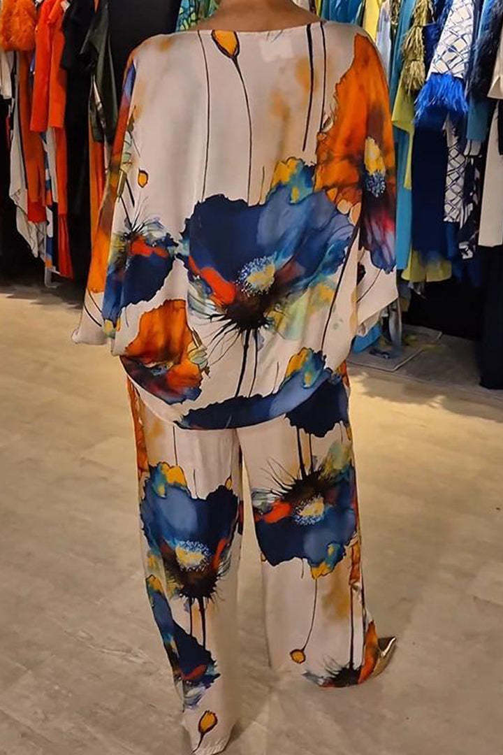 Valenzora | Elegant satin one-shoulder printed loose set