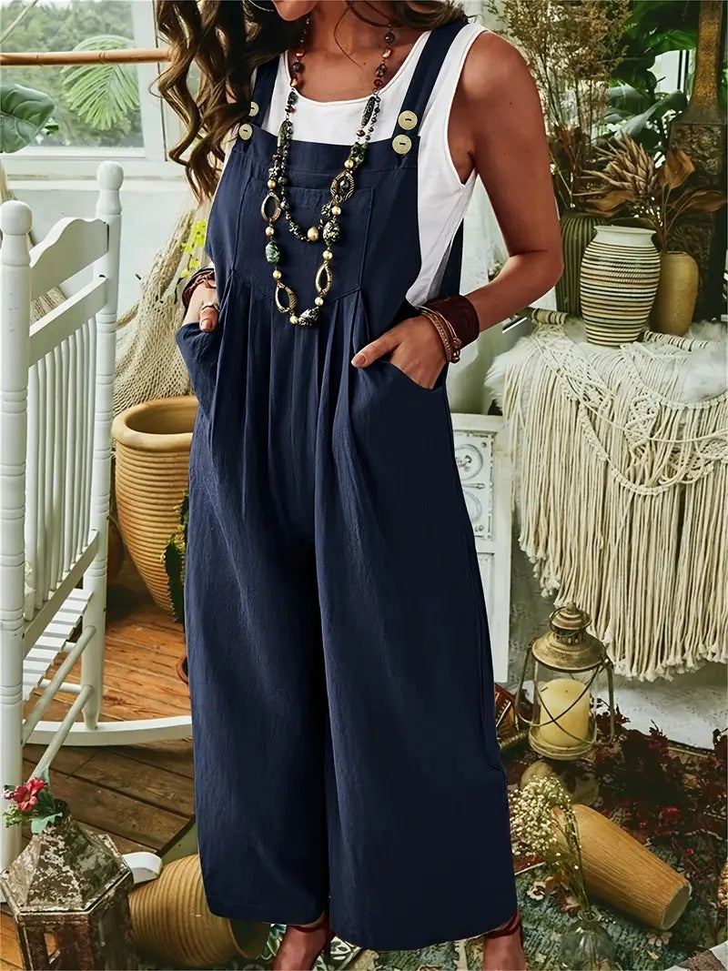 Valenzora | Hose mit weitem Bein, doppelten Knöpfen und Hosenträger-Overall