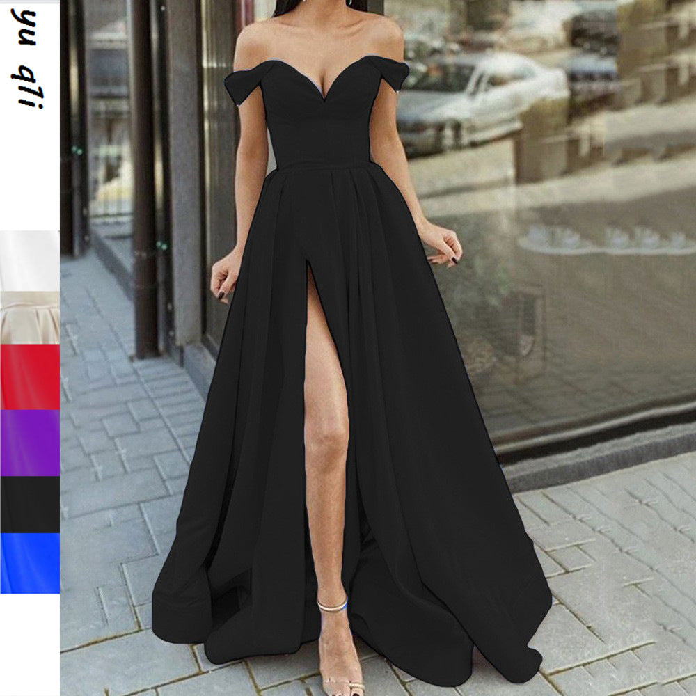 Valenzora | V-Ausschnitt, Rückenausschnitt, ausgestellter Schlitz, langes Kleid