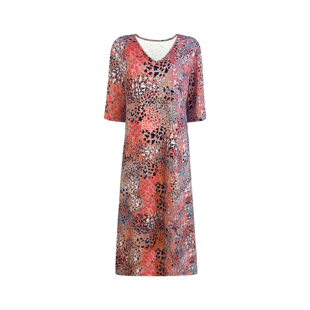Damen-Midikleid mit V-Ausschnitt im lässigen Animal-Print-Stil, Größe S