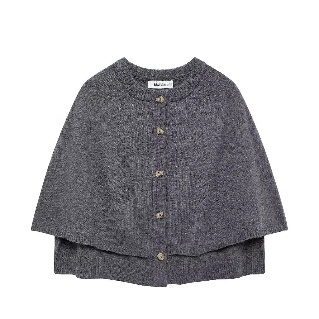 Women's soft knit cape with buttons, size