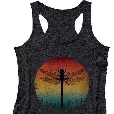 Women's sleeveless graphic top with trendy insect motif, size