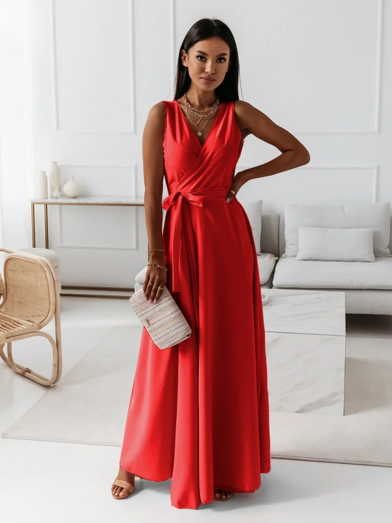 Valenzora - Women's solid color V-neck long dress