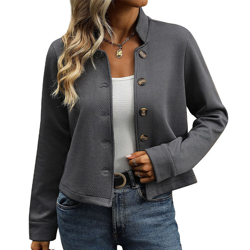 Women's short jacket with textured fabric and fashionable buttons, size [size missing]