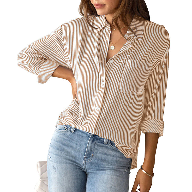 Women's casual shirt blouse with fine stripes and a relaxed fit, size S