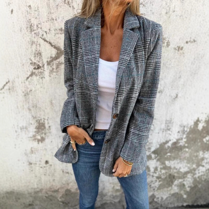 Valenzora | Checkered blazer in brown check