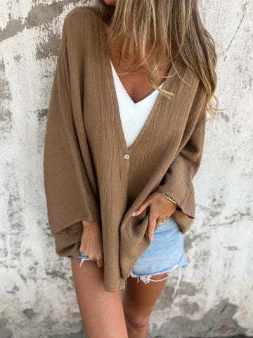 Lässiger Damen-Kimono mit tiefem V-Ausschnitt und weiten Ärmeln, Größe [size missing]