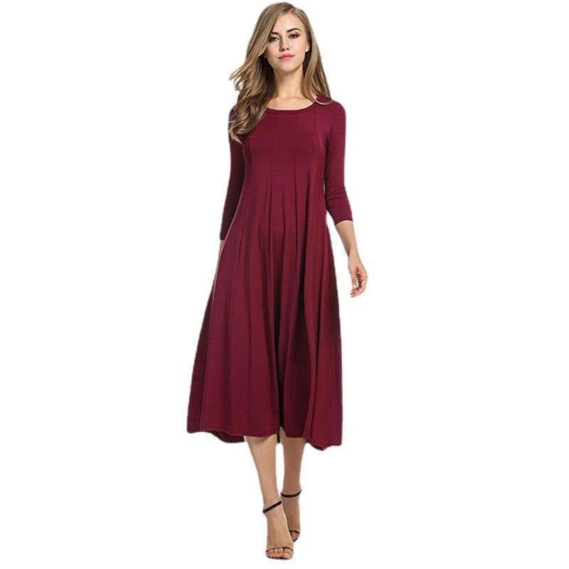 Valenzora | Midi-Kleid mit eckigem Ausschnitt und 3/4-Ärmeln in Unifarbe