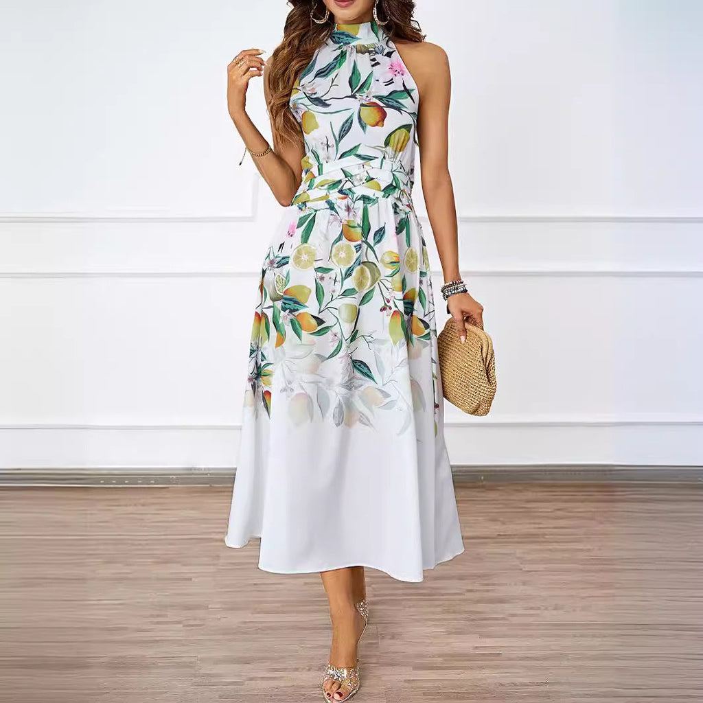 Damen-Midikleid mit Blumenmuster und asymmetrischem Saum, Größe