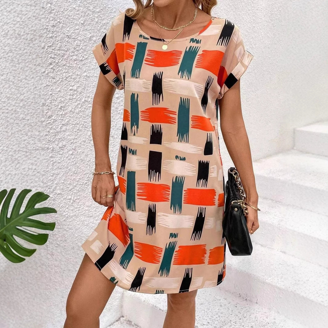 Valenzora | Printed Batwing Sleeve Round Neck Dress