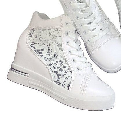 Damen-Keil-Sneaker mit modischer Spitzendetail und lässigem Metallic-Finish, Größe Valenzora