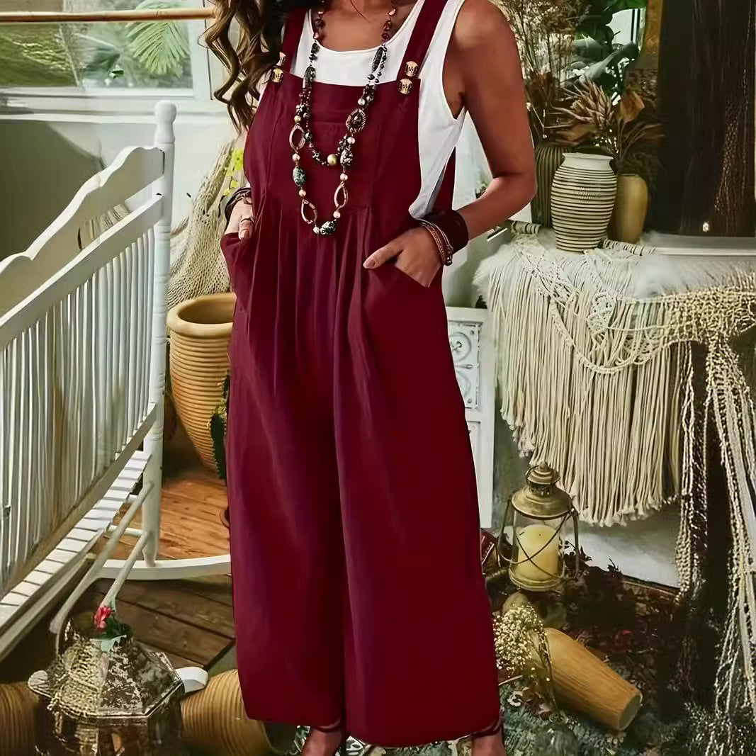 Valenzora | Hose mit weitem Bein, doppelten Knöpfen und Hosenträger-Overall