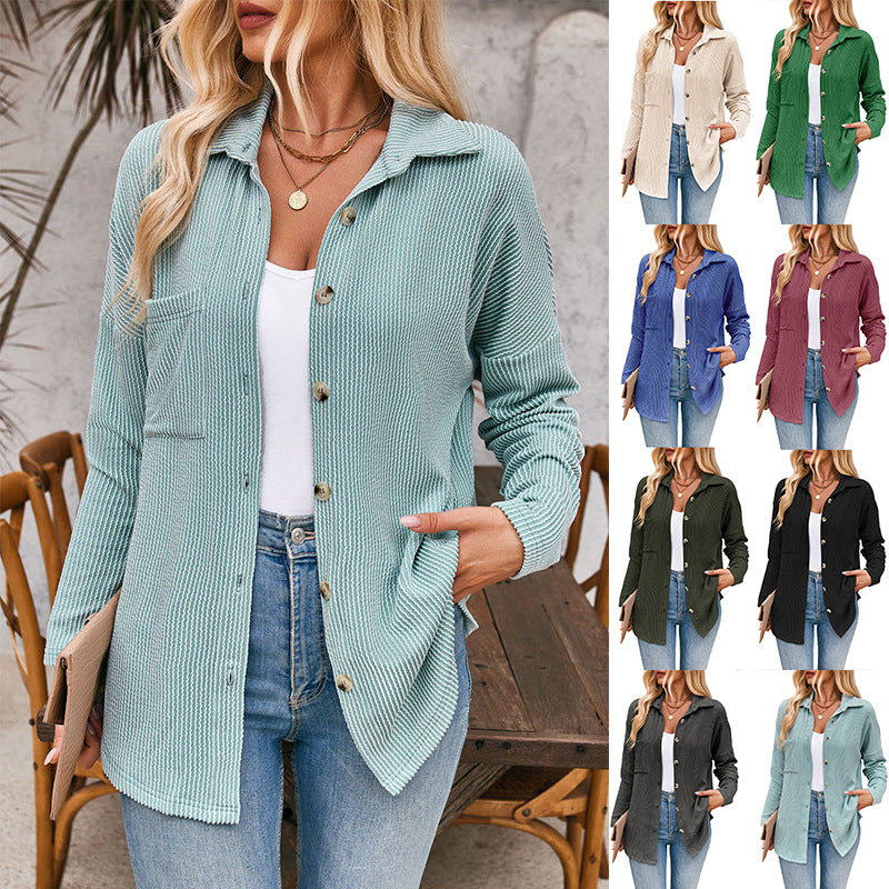Women's casual cardigan with button placket, size