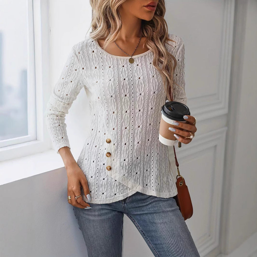Valenzora | Langärmeliges Strickjacquard-Hemd mit Knöpfen
