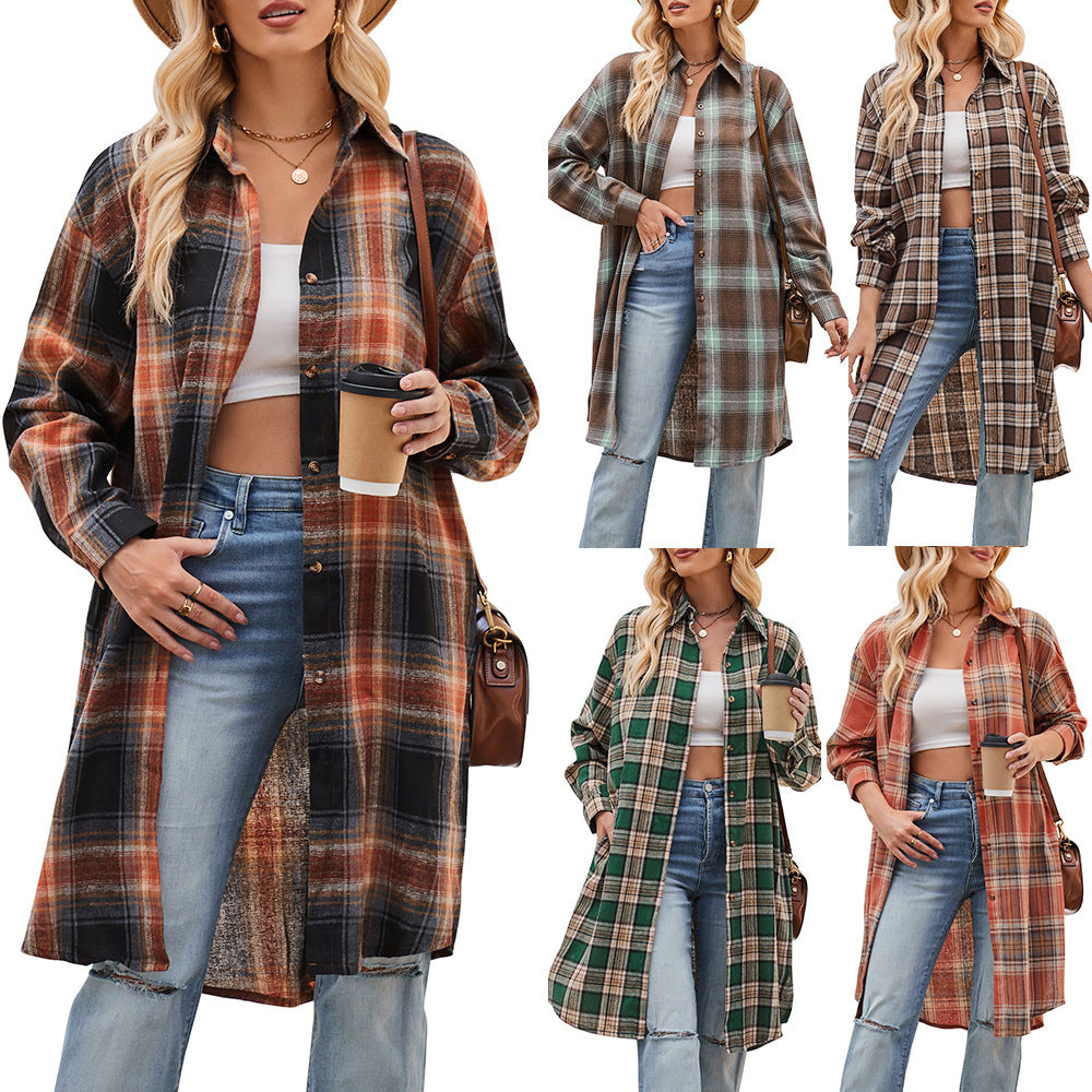Women's casual flannel shirt jacket in an oversized cut, size S