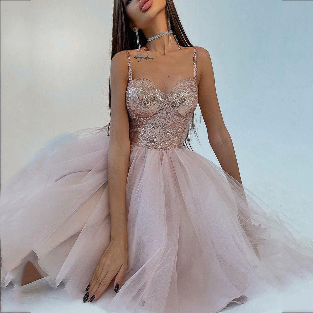 Damen-Cocktailkleid mit Glitzeroberteil und voluminösem Tüllrock, Größe