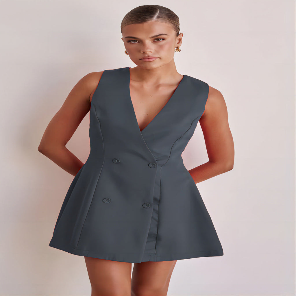Ladies' shirt dress with deep V-neck and double button placket Drune