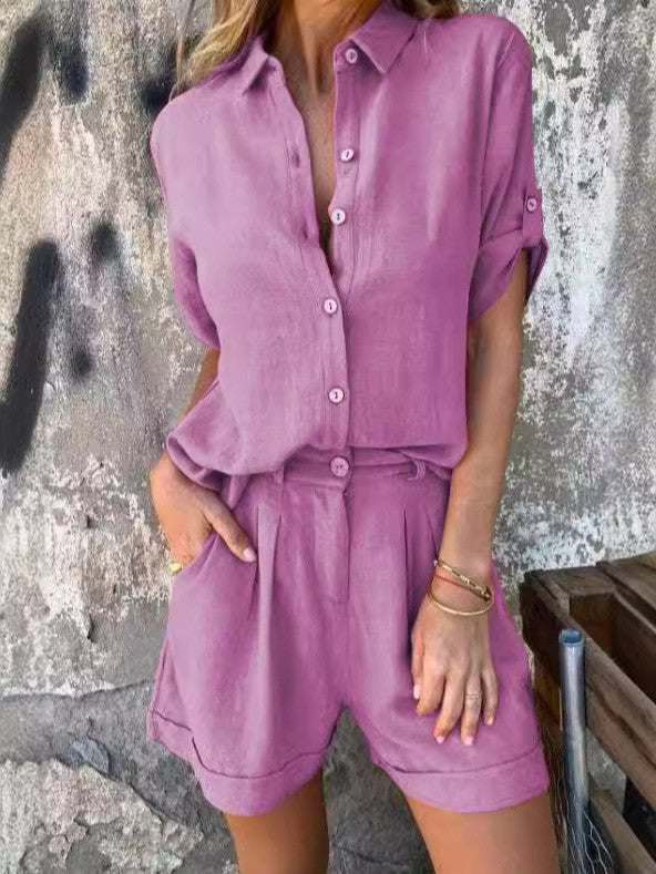 Damen-Freizeit-Jumpsuit mit durchgeknöpftem Oberteil und praktischem Tunnelzug in der Taille