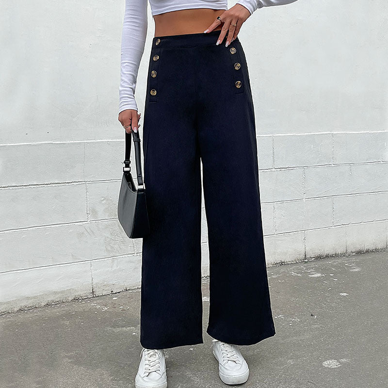 Women's wide-leg trousers with decorative buttons, size