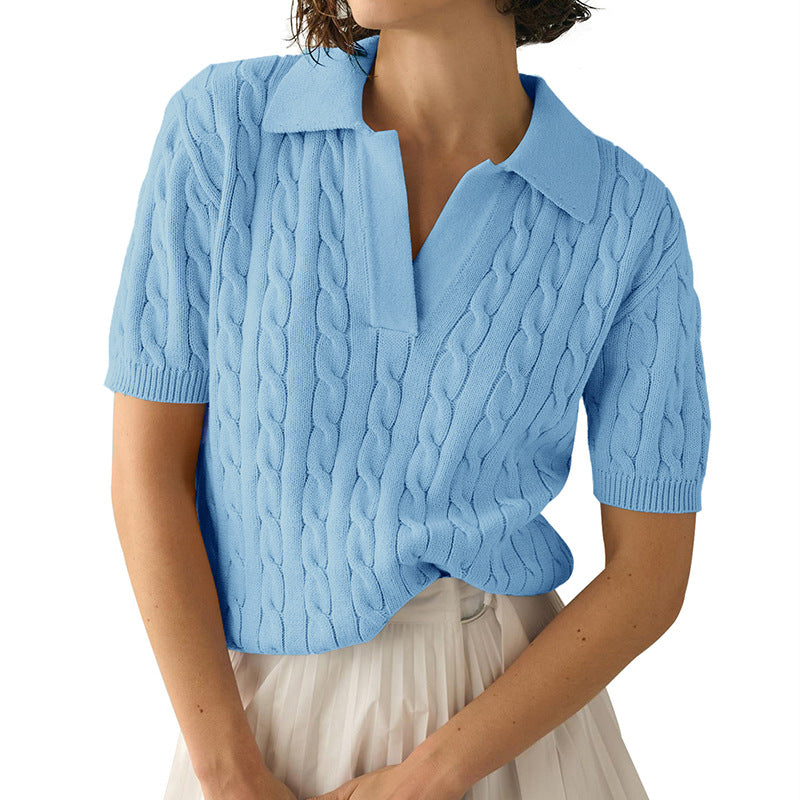 Valenzora | Polo collar twist knit sweater