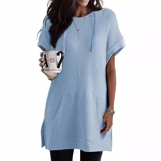 Women's casual hoodie dress with practical kangaroo pocket and relaxed fit, size S