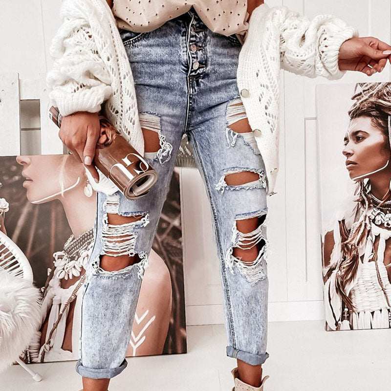Damen Destroyed Boyfriend Jeans im lässigen Vintage-Stil mit hoher Taille, Größe [Größe fehlt]