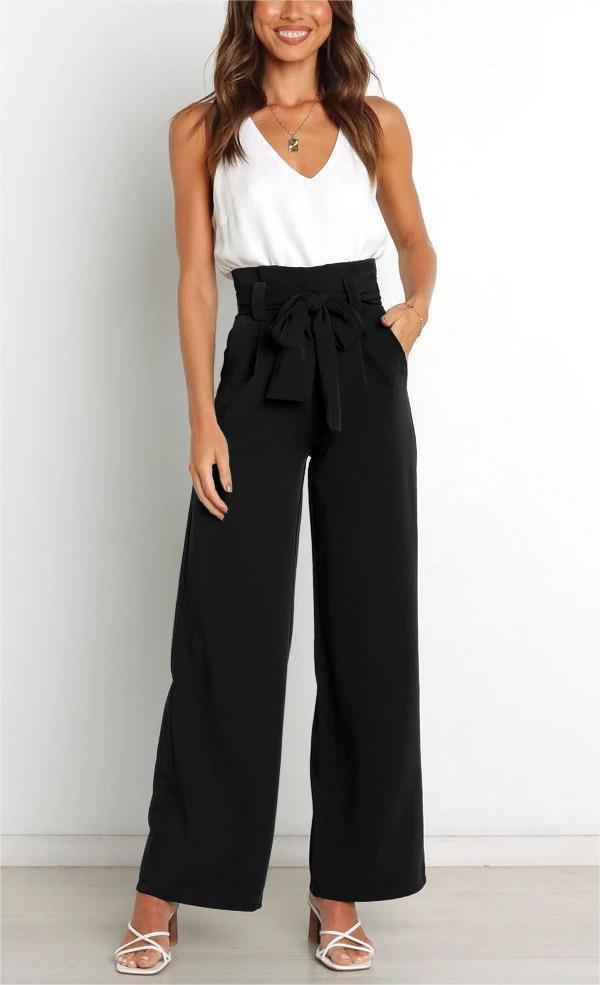 Elegante Damen-Hose mit weitem Bein und Gürtel, Größe