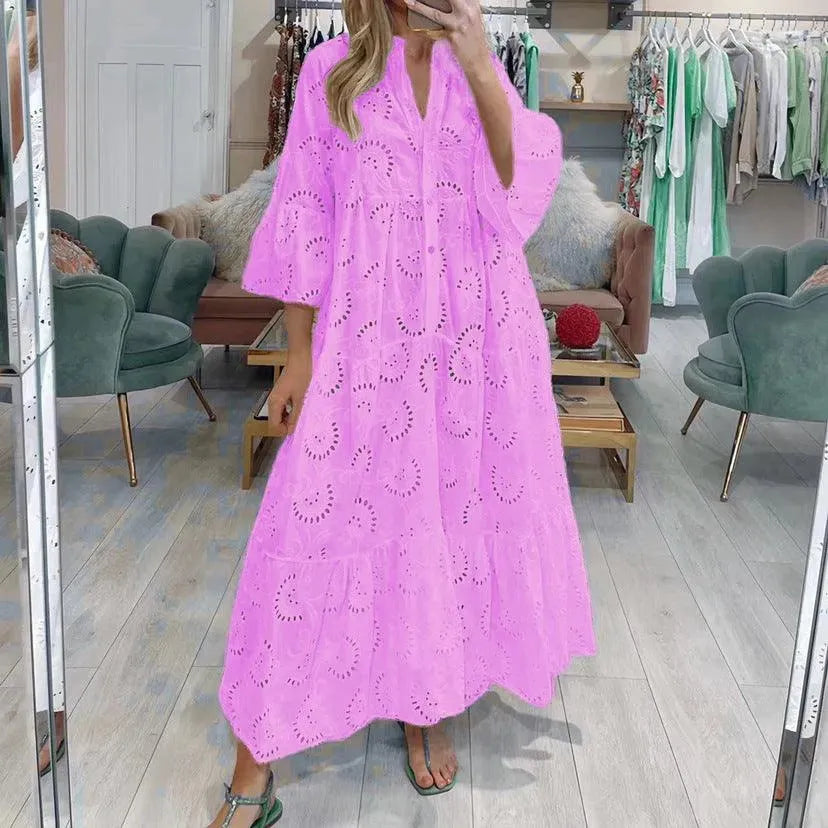 Valenzora | Damen V-Ausschnitt Maxi-Kleid im französischen Stil