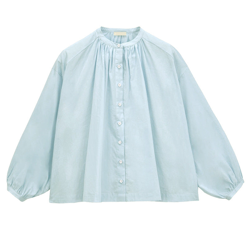 Women's blouse with high collar and elegant button placket, size