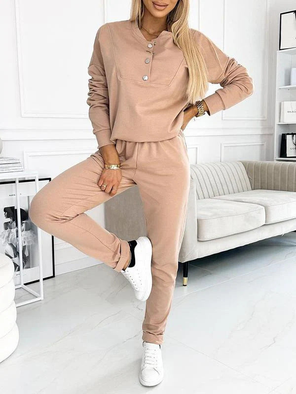 Women's casual jumpsuit with asymmetrical neckline and button details