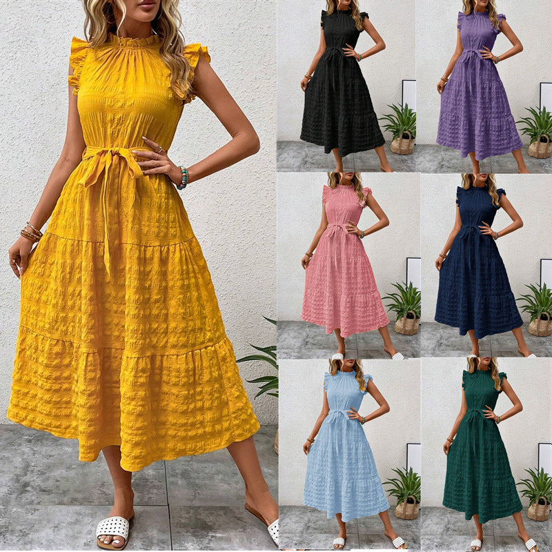 Damen Wickelkleid mit Rüschen und tailliertem Saum, Größe