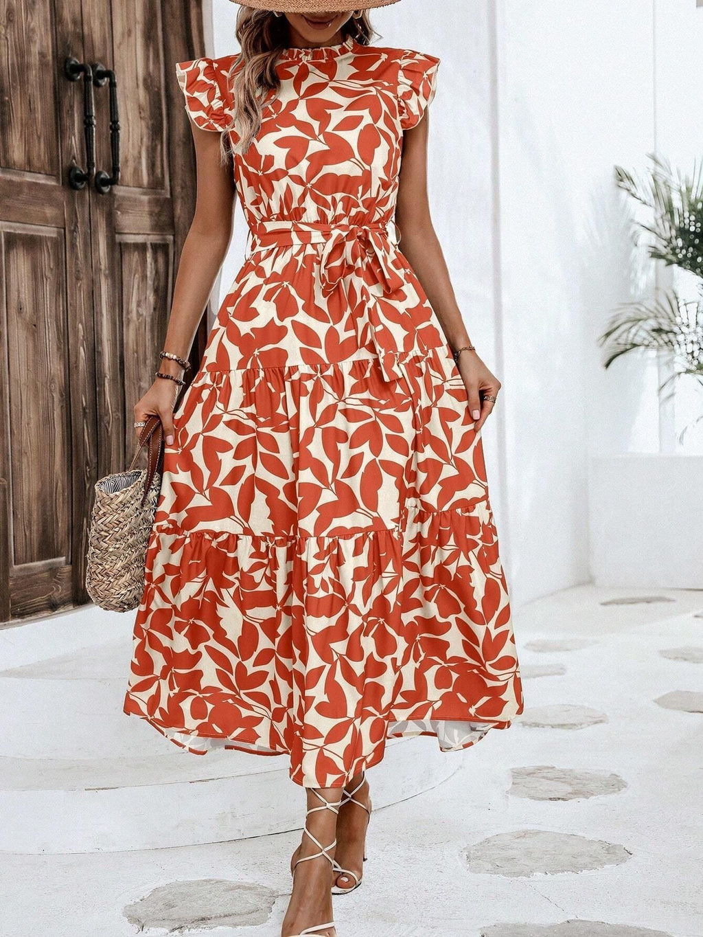Damen lässiges Midikleid mit Rüschen und Blumenmuster, Größe