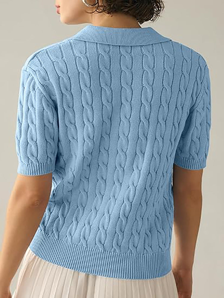 Valenzora | Polo collar twist knit sweater