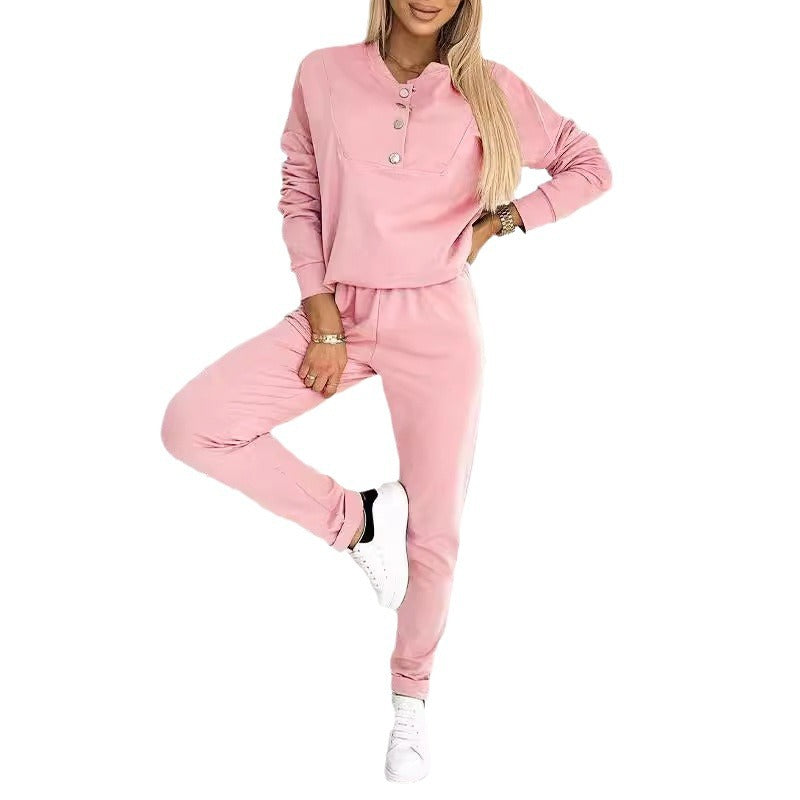 Women's casual jumpsuit with asymmetrical neckline and button details