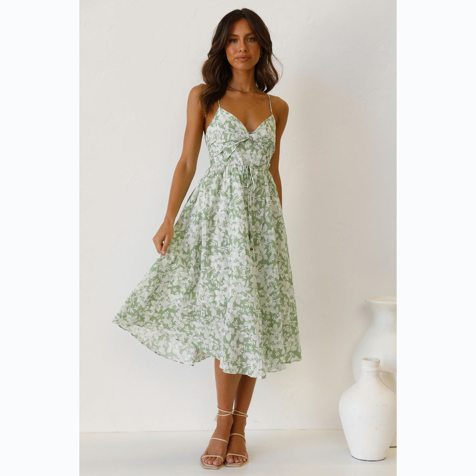 Damen-Midikleid mit Blumenmuster und verstellbaren Spaghettiträgern, Größe